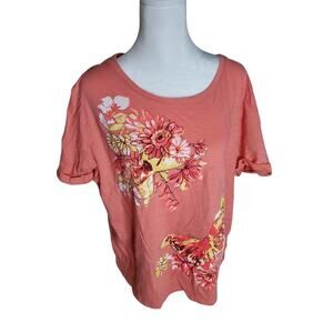 Basic Edition Floral Pink Shirt Womans Top Size XL